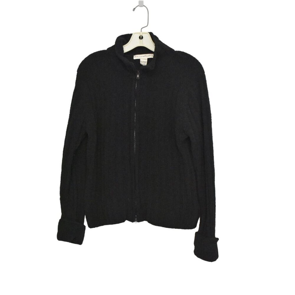 Vintage Women's Calnada Clothing Black Soft Terry Full Zip Sweater Size M